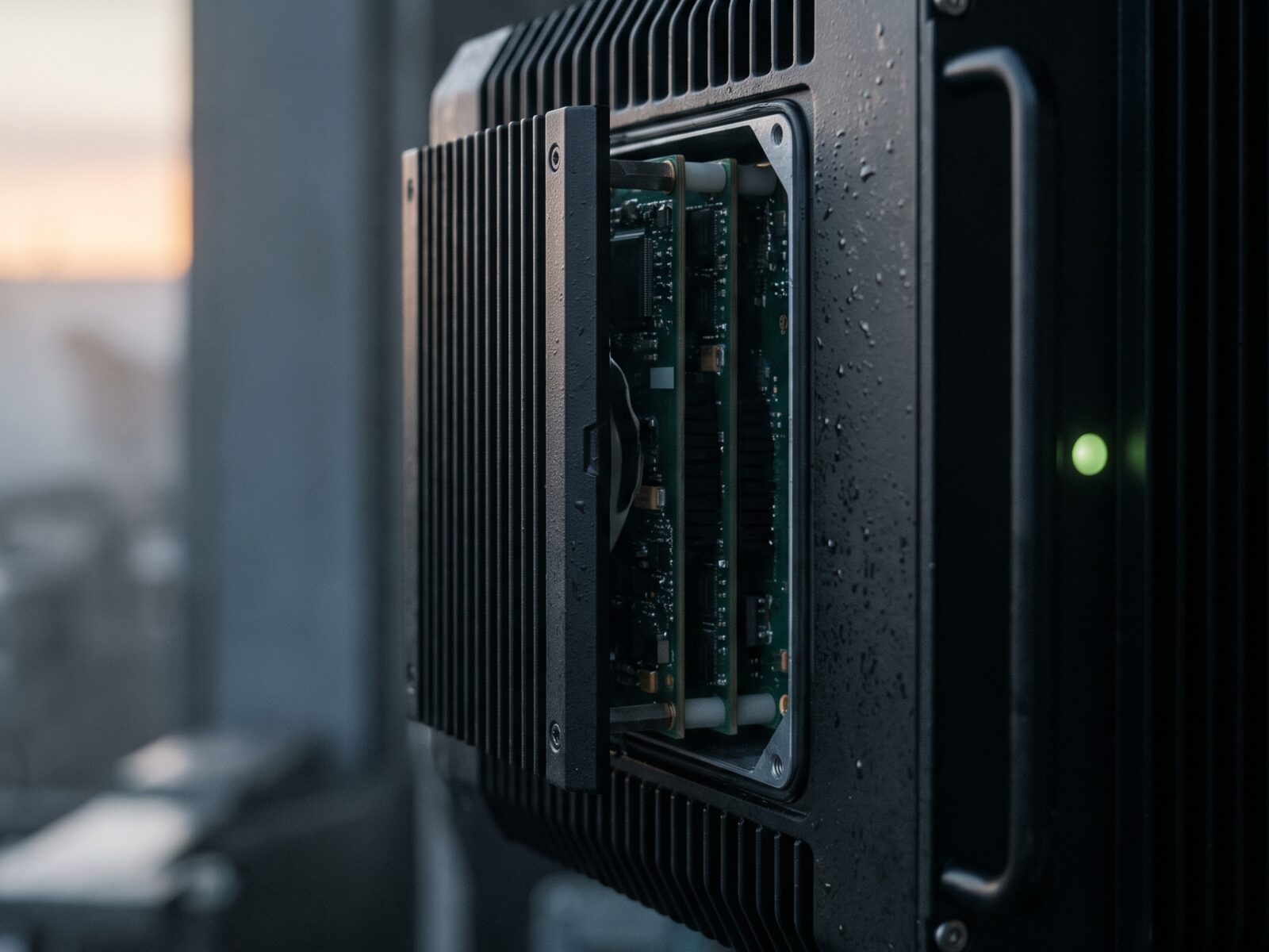 Rugged sovereign edge-compute module with open service panel in field conditions